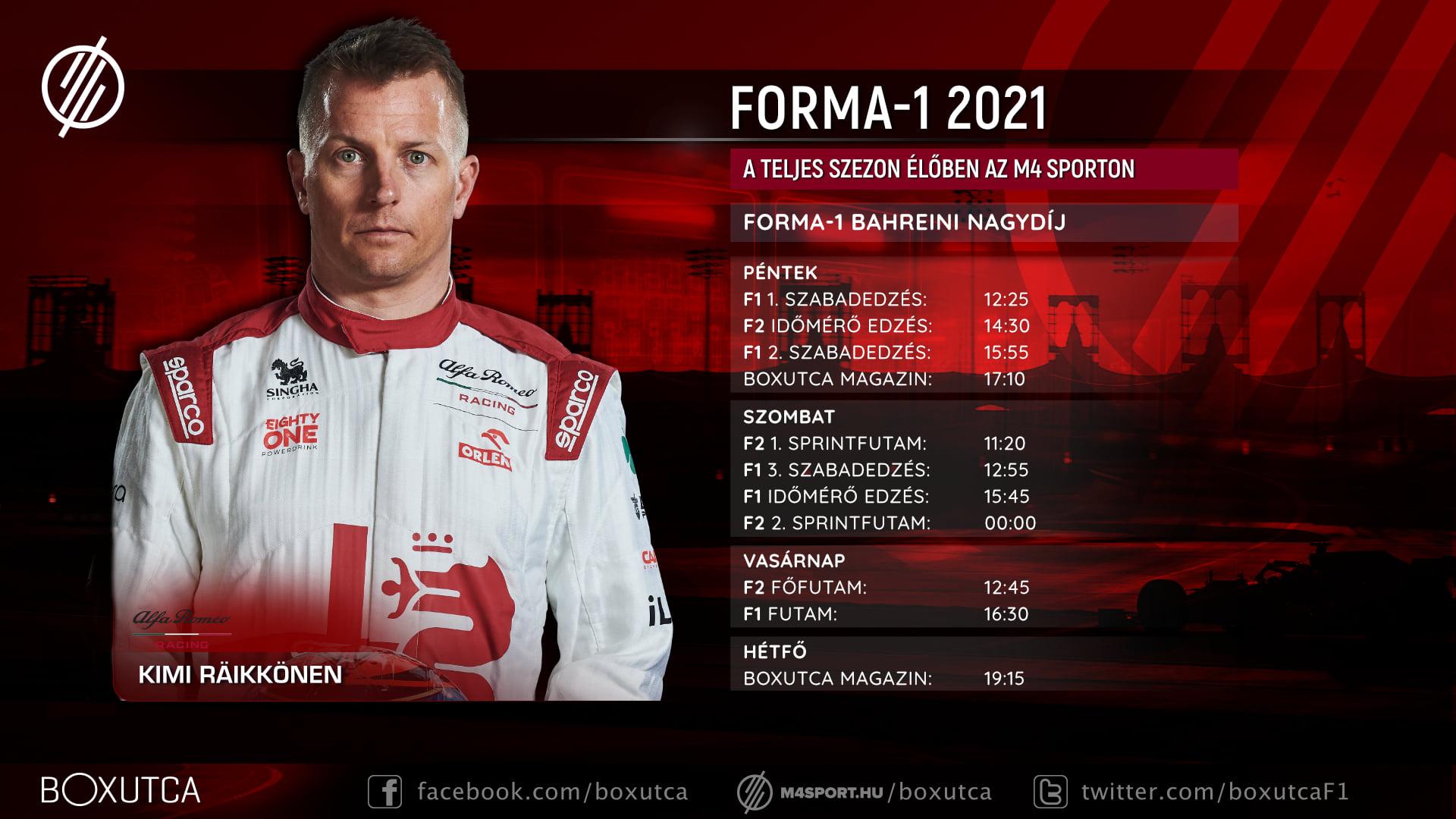 Bahrein F1 hétvége menetrend 2021